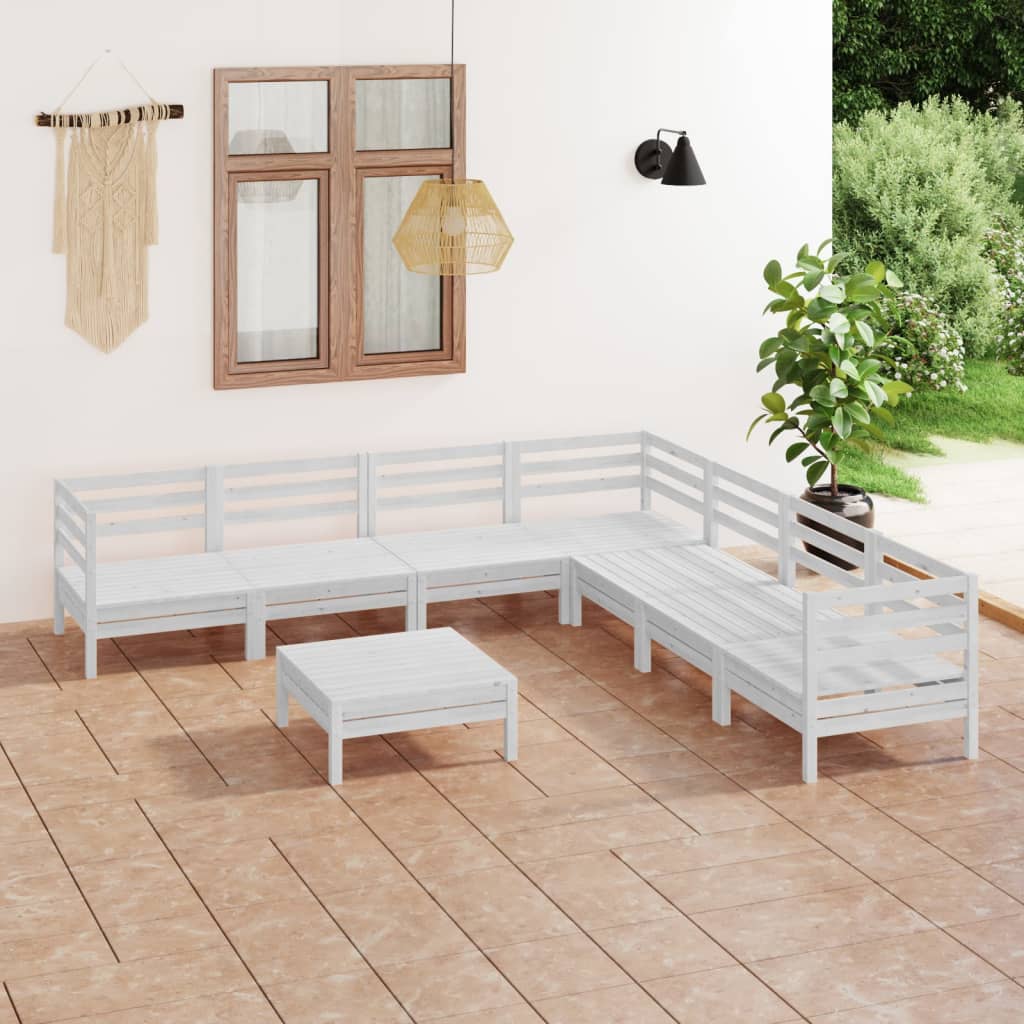 8-tlg. Garten-Lounge-Set Massivholz Kiefer Weiss